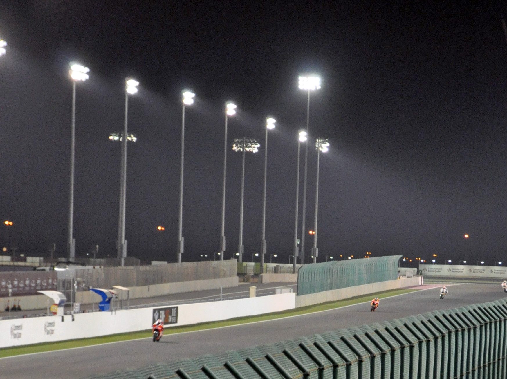 Floodlights over the track at Lusail International Circuit during the 2010 Qatar MotoGP
