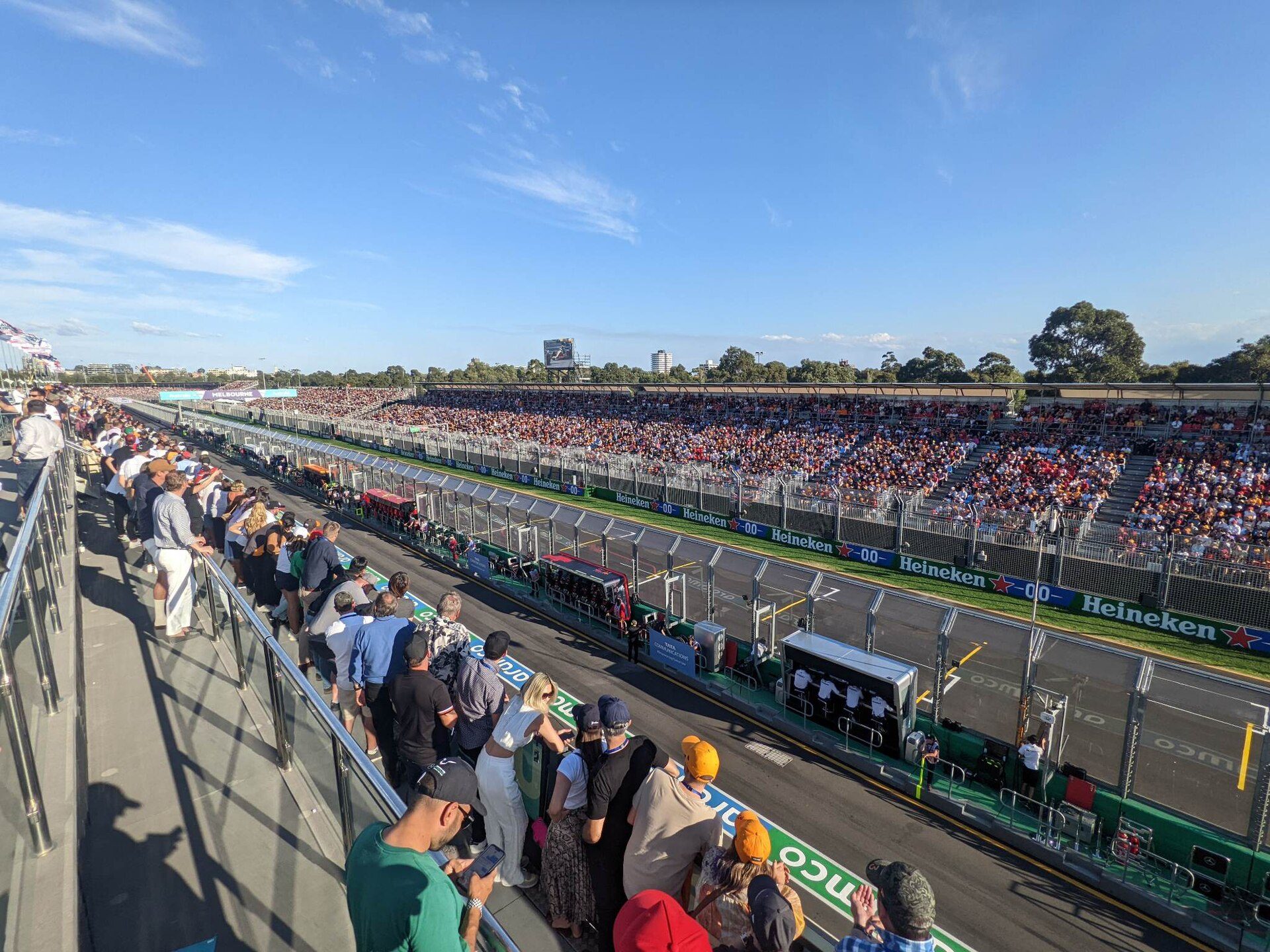 Albert Park: Albert Park circuit main straight, pictured from above teams' garages in 2022